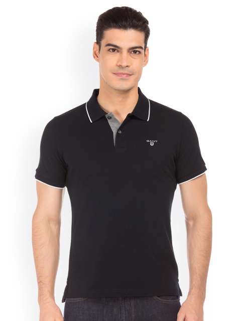 

GANT Men Black Solid Polo Collar T-shirt