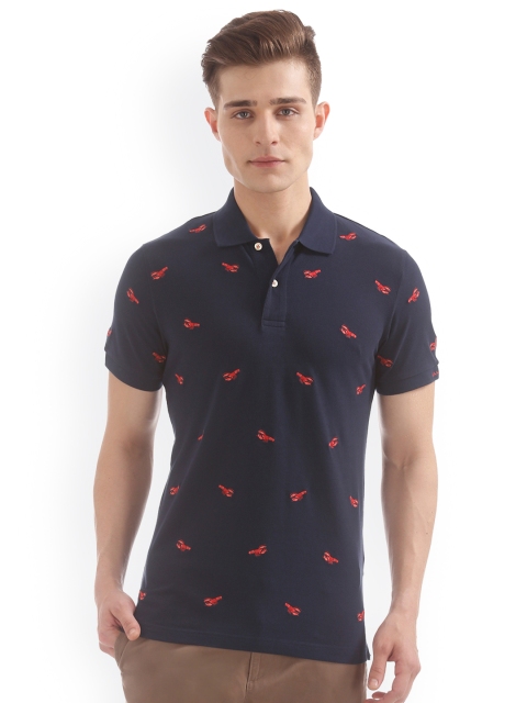 

GANT Men Navy Blue Printed Polo Collar T-shirt