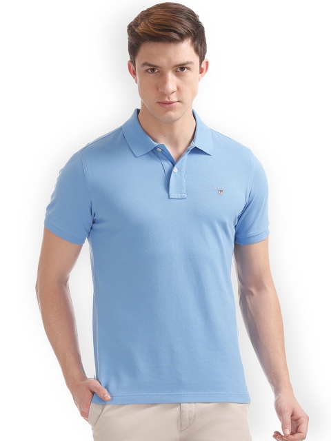 

GANT Men Blue Solid Polo Collar T-shirt