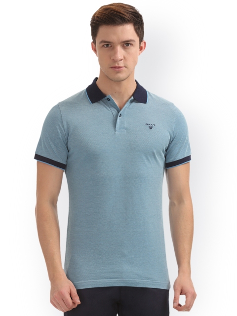 

GANT Men Blue Solid Polo Collar T-shirt