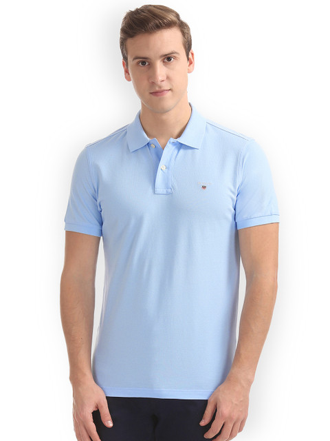 

GANT Men Blue Solid Polo Collar T-shirt