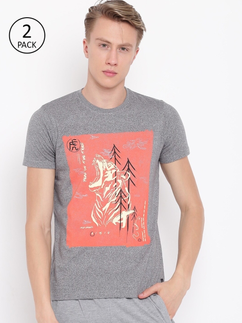 

Sweet Dreams Men Grey & Coral Orange Printed Lounge T-shirt MT-183918COM