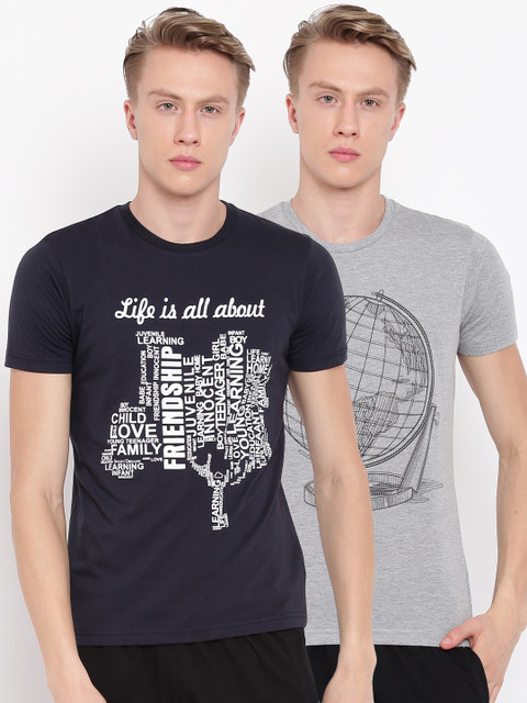 

Sweet Dreams Pack of 2 Printed Lounge T-shirts MT-183318COM, Grey melange