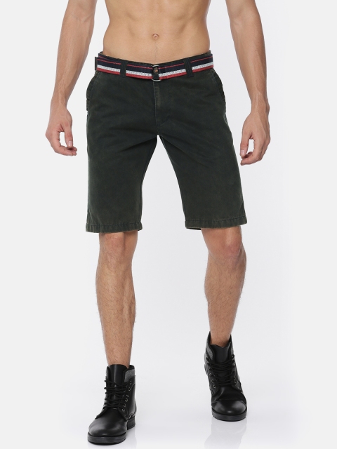 

FIFTY TWO Men Olive Green Washed Regular Fit Chino Shorts