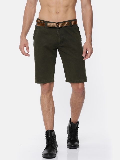 

FIFTY TWO Men Olive Green Solid Regular Fit Chino Shorts