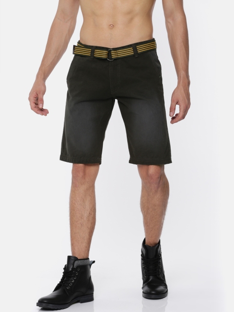 

FIFTY TWO Men Olive Green Washed Regular Fit Chino Shorts