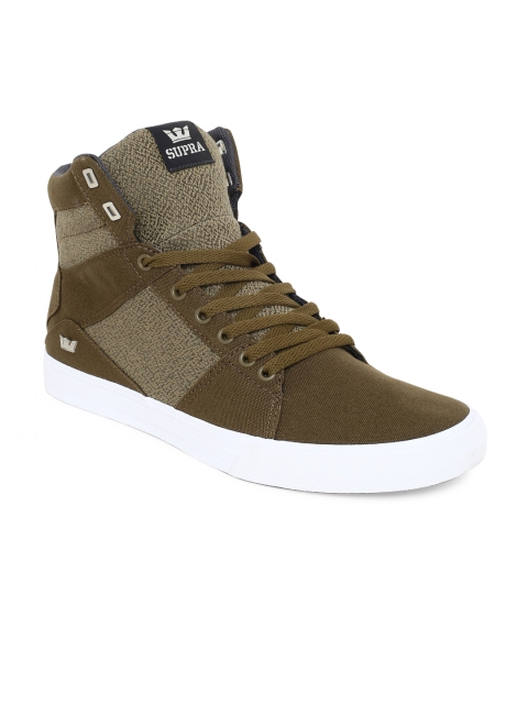 

Supra Men Olive Green Solid Canvas Mid-Top Sneakers