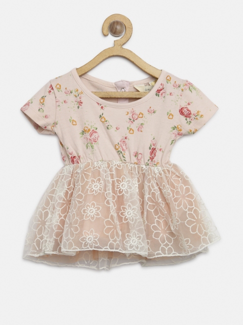 

Gini and Jony Girls Peach-Coloured Floral Print Fit and Flare Dress