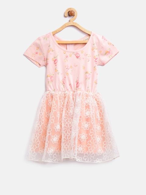 

Gini and Jony Girls Peach-Coloured Printed Lace Fit and Flare Dress