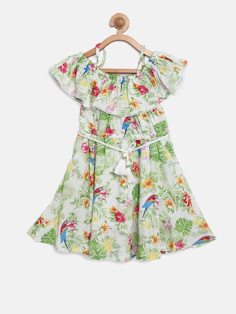 

Gini and Jony Girls White & Green Printed Fit & Flare Dress