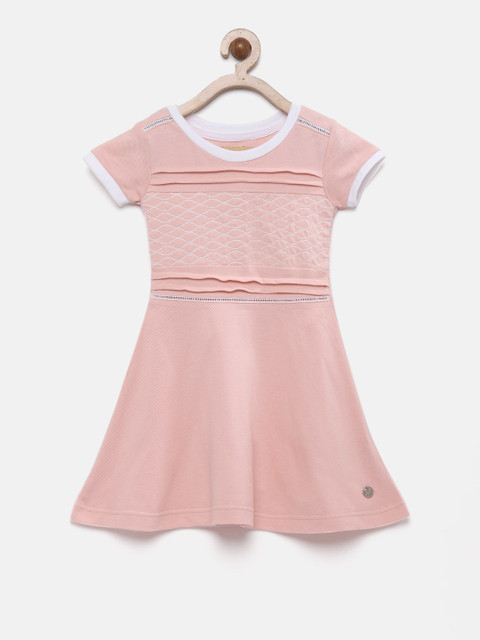 

Gini and Jony Girls Pink Self Design Fit and Flare Dress