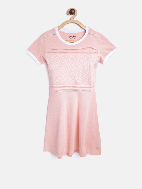 

Gini and Jony Girls Peach-Coloured Self-Design Fit & Flare Dress