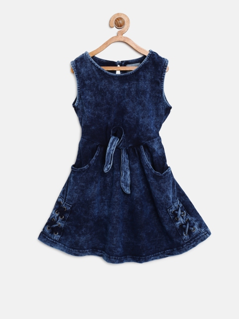 

Gini and Jony Girls Navy Dyed Fit & Flare Dress, Navy blue