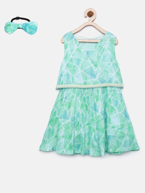 

Palm Tree Girls Sea Green Printed Layered A-Line Dress