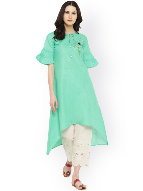 

Shakumbhari Women Green Embroidered A-Line Kurta