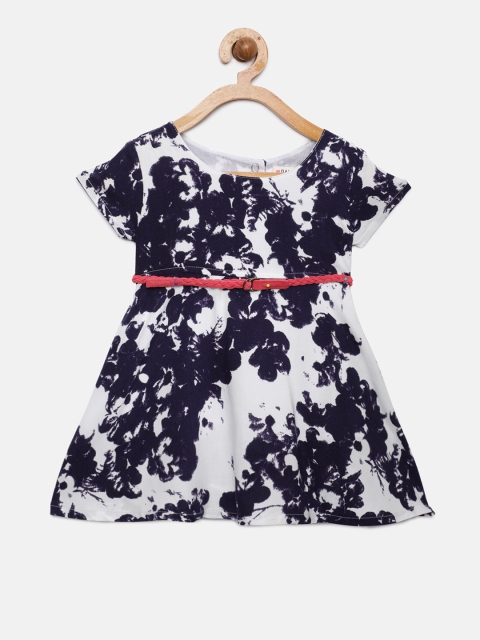 

Palm Tree Girls White & Navy Printed Fit and Flare Dress