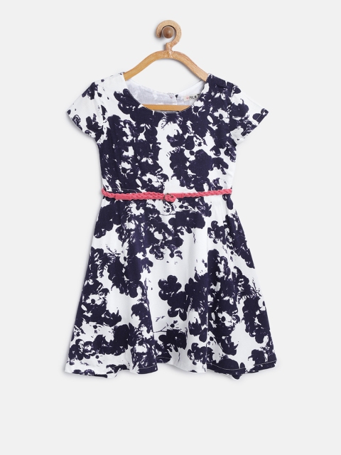 

Palm Tree Girls Navy Blue & White Printed Fit and Flare Dress