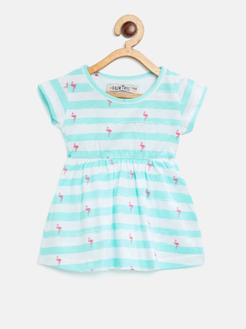 

Palm Tree Girls White & Blue Striped Fit and Flare Dress