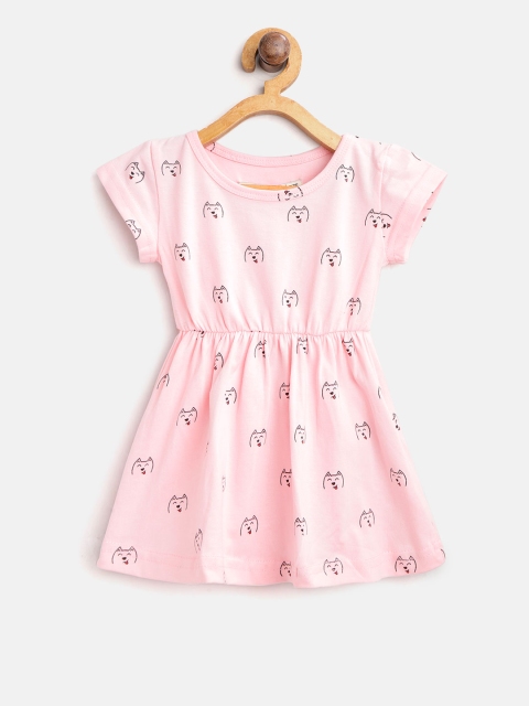

Palm Tree Girls Pink & Coffee Brown Printed Fit and Flare Dress