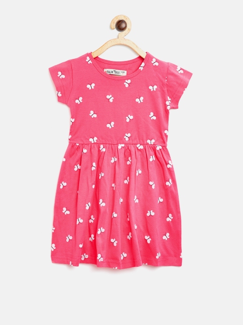 

Palm Tree Girls Pink & White Printed Fit and Flare Dress