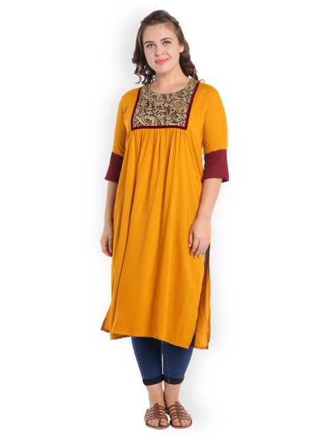 

Desi Weavess Women Yellow Printed A-Line Kurta