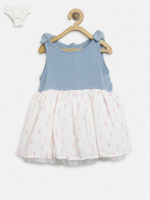 

Gini and Jony Girls Blue & White Printed Fit and Flare Dress