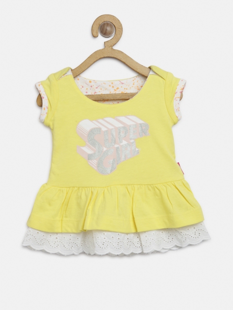 

Gini and Jony Girls Yellow & Off-White Reversible Printed Drop-Waist Dress