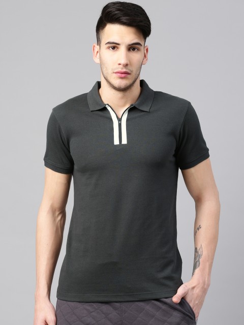 

HRX by Hrithik Roshan Men Charcoal Grey Solid Polo Collar T-shirt