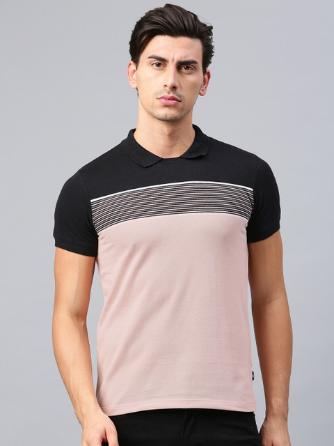 

HRX by Hrithik Roshan Men Peach-Coloured & Black Colourblocked T-shirt