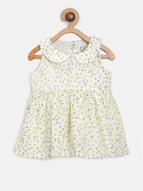 

Gini and Jony Girls Cream-Coloured & Yellow Printed Fit and Flare Dress