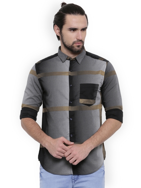 

SHOWOFF Men Grey Smart Slim Fit Striped Casual Shirt