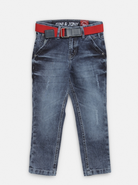 

Gini and Jony Boys Blue Slim Fit Mid-Rise Low Distress Jeans