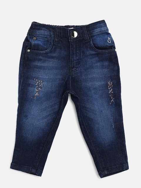 

Gini and Jony Girls Navy Blue Regular Fit Mid-Rise Low Distress Stretchable Jeans