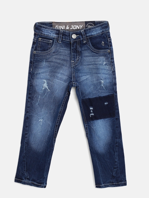 

Gini and Jony Boys Blue Regular Fit Mid-Rise Low Distress Stretchable Jeans