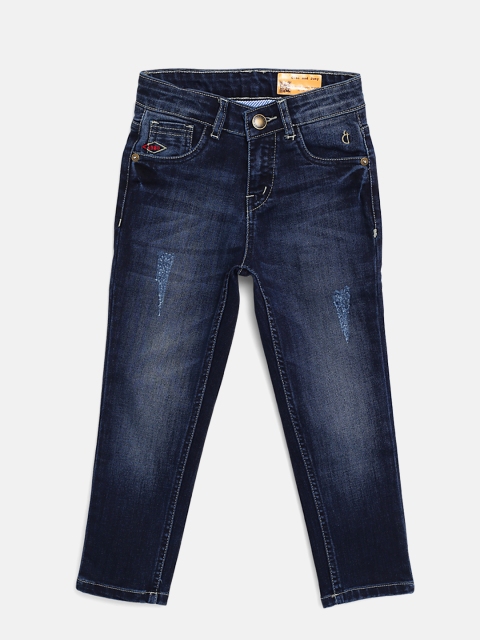

Gini and Jony Boys Navy Blue Regular Fit Mid-Rise Low Distress Stretchable Jeans