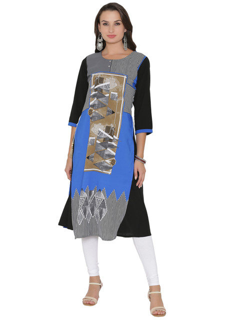 

Shree Women Black & Blue Printed Layered A-Line Kurta
