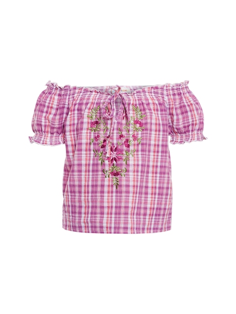 

Oxolloxo Girls Pink Bardot Checked Top