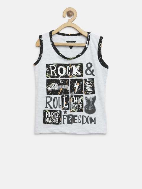 

Gini and Jony Boys Grey Melange Printed Round Neck T-shirt with Appliques