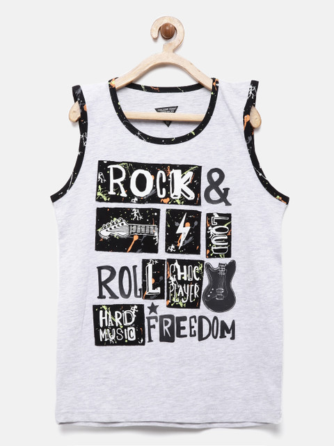 

Gini and Jony Boys Grey Melange Printed Round Neck T-shirt