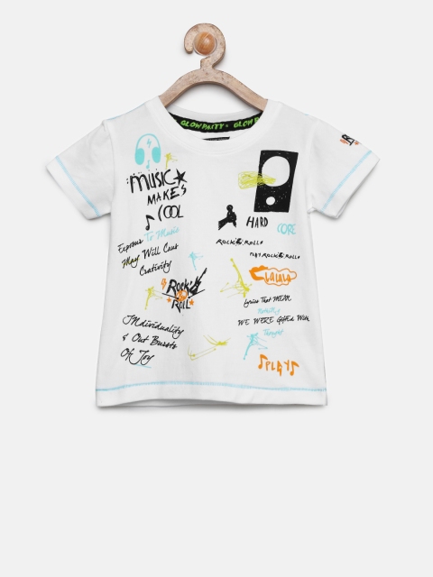 

Gini and Jony Boys White Printed Round Neck T-shirt