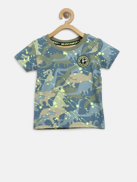 

Gini and Jony Boys Olive Green & Blue Printed Round Neck T-shirt