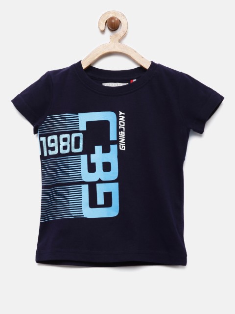 

Gini and Jony Boys Navy Blue Printed Round Neck T-shirt