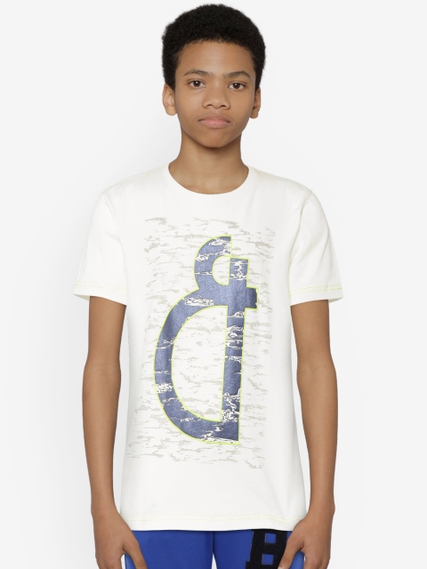 

Gini and Jony Boys Off-White & Navy Blue Printed Round Neck T-shirt