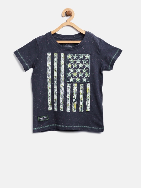 

Gini and Jony Boys Navy Printed Applique Round Neck T-shirt, Navy blue