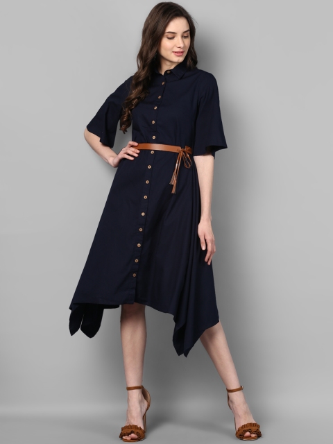 

STREET 9 Women Navy Blue Solid A-Line Dress