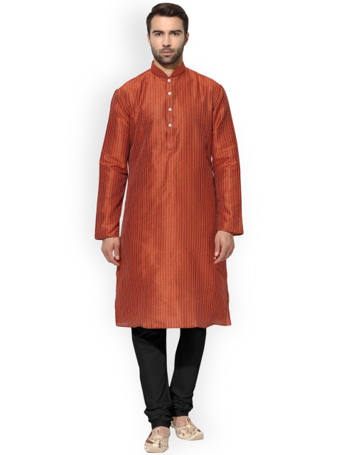 

KISAH Men Rust & Black Striped Kurta with Churidar