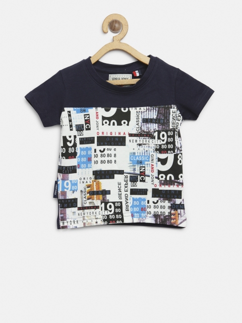 

Gini and Jony Boys Navy Blue & White Printed Round Neck T-shirt