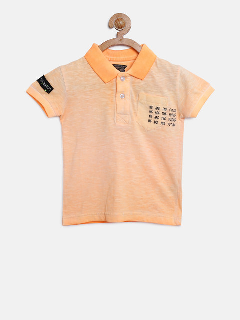 

Gini and Jony Boys Orange Solid Applique Polo Collar T-shirt