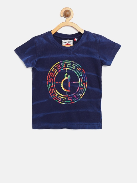 

Gini and Jony Boys Navy Dyed Printed Round Neck T-shirt, Navy blue