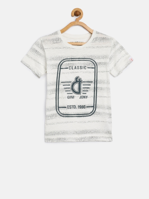 

Gini and Jony Boys White Printed Round Neck T-shirt
